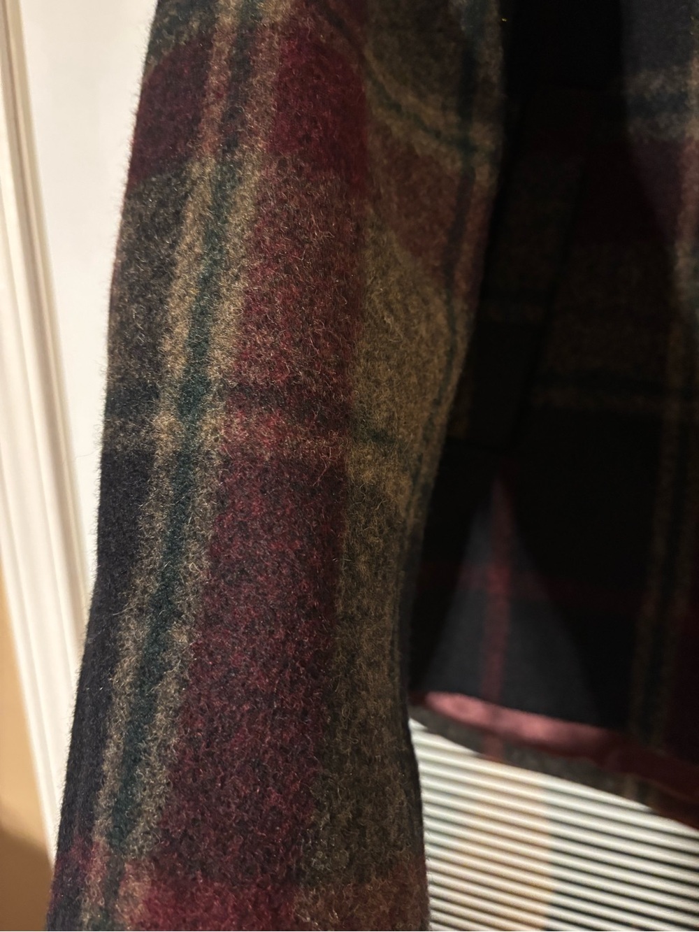 Laundry By Shelli Segal Plaid Peacoat in Black, Burgundy & Olive - Picture 3 of 10